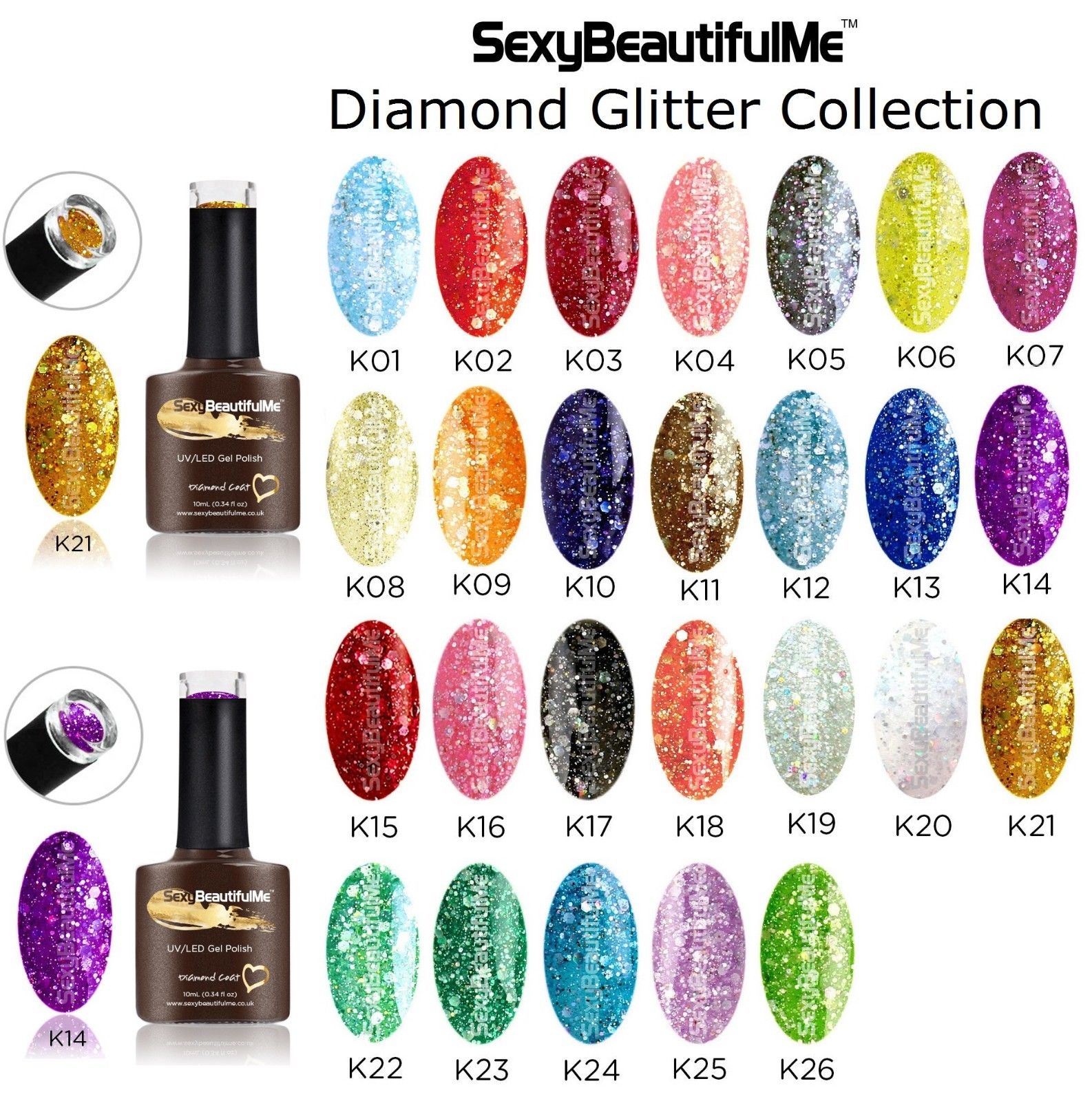 BLZ GLITTER DIAMOND Gel Nail Polish UV/LED Soak OFF 10ml Bottle-SexyBeautifulMe®